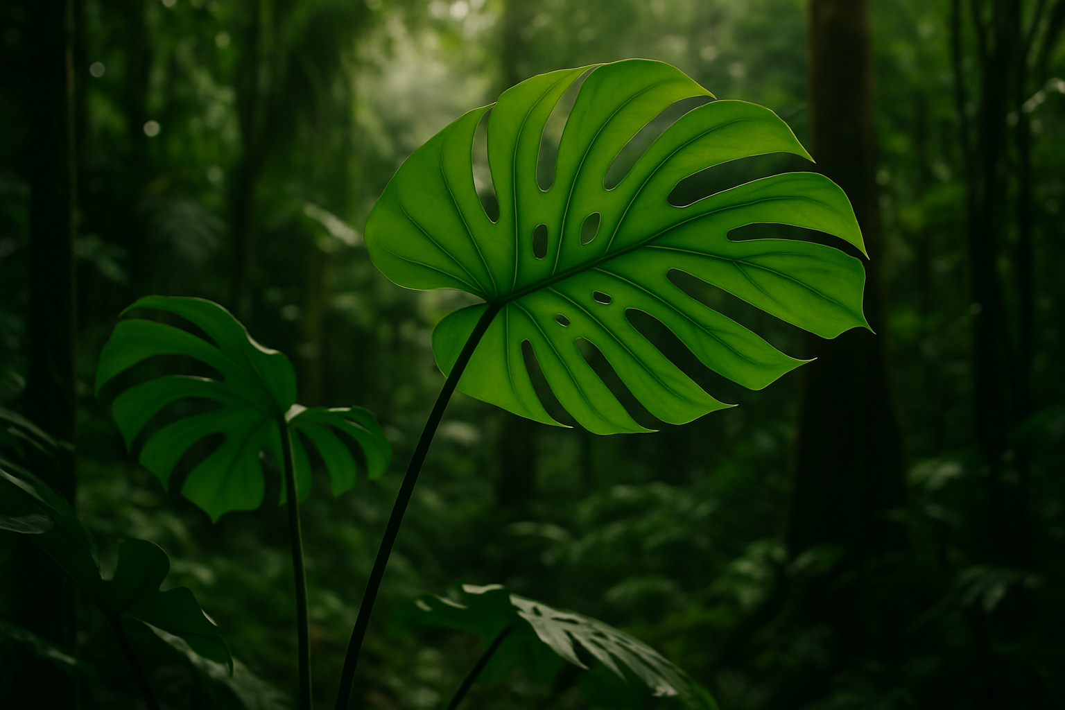 L’æplante du Brésil en milieu naturel montrant ses grandes feuilles découpées caractéristiques.