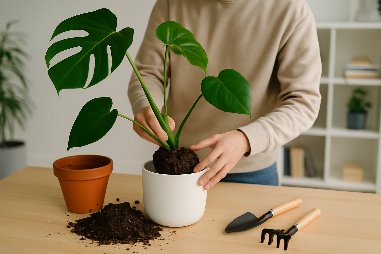 Processus de rempotage de l’æplante du Brésil avec soin pour favoriser une bonne reprise.