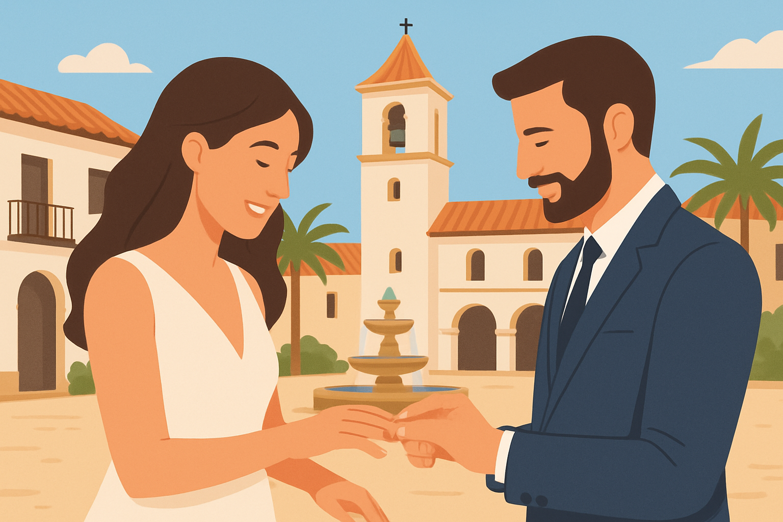 Couple échangeant leurs alliances lors d'une cérémonie de mariage civile en Espagne