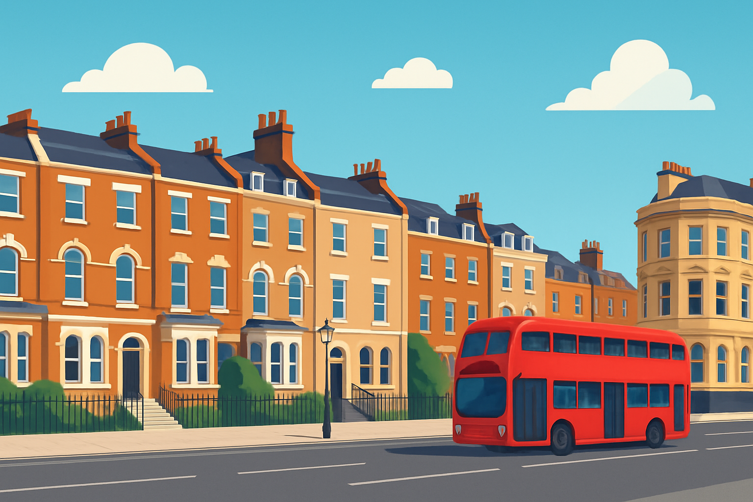 Vue emblématique d'un quartier résidentiel londonien illustrant le logement à Londres