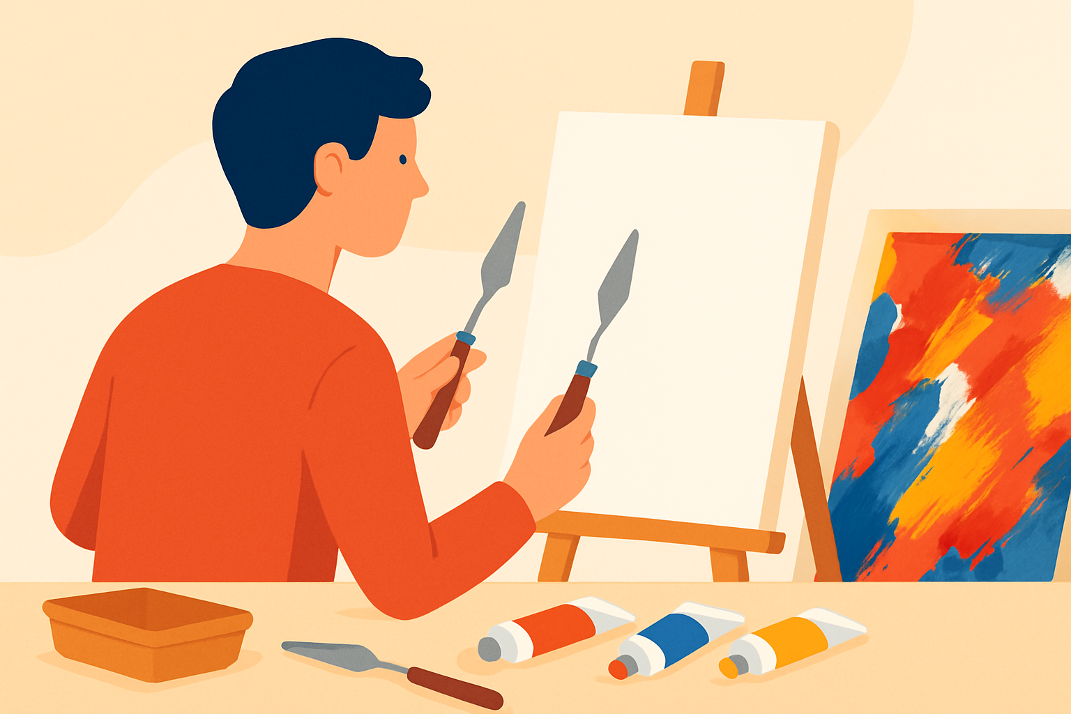 Préparation du matériel essentiel pour la peinture moderne abstraite au couteau