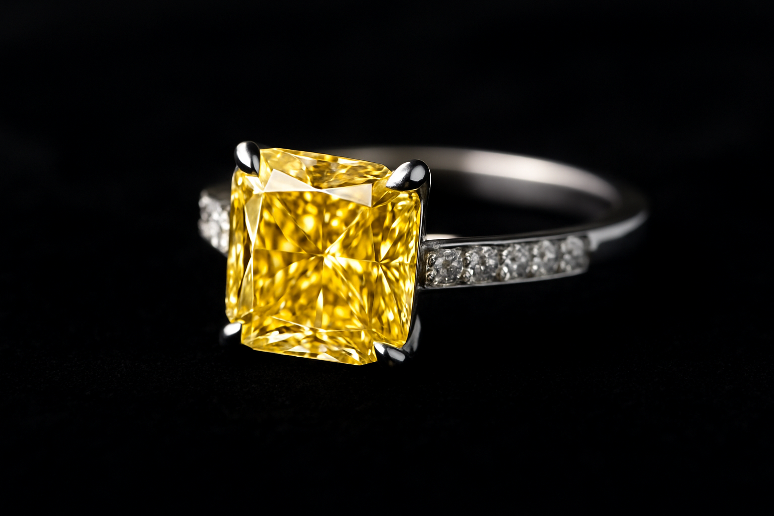 Photo d’un bijou de luxe orné d’un diamant jaune, illustrant la beauté et la rareté