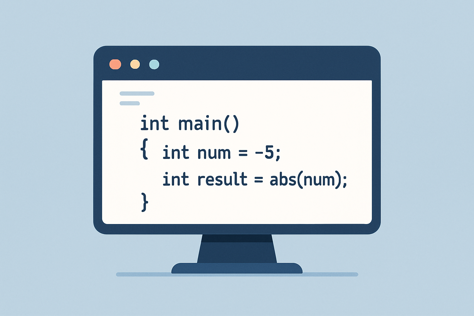 Exemple simple de code C illustrant l'utilisation de la fonction abs() pour calculer une valeur absolue d'entier.