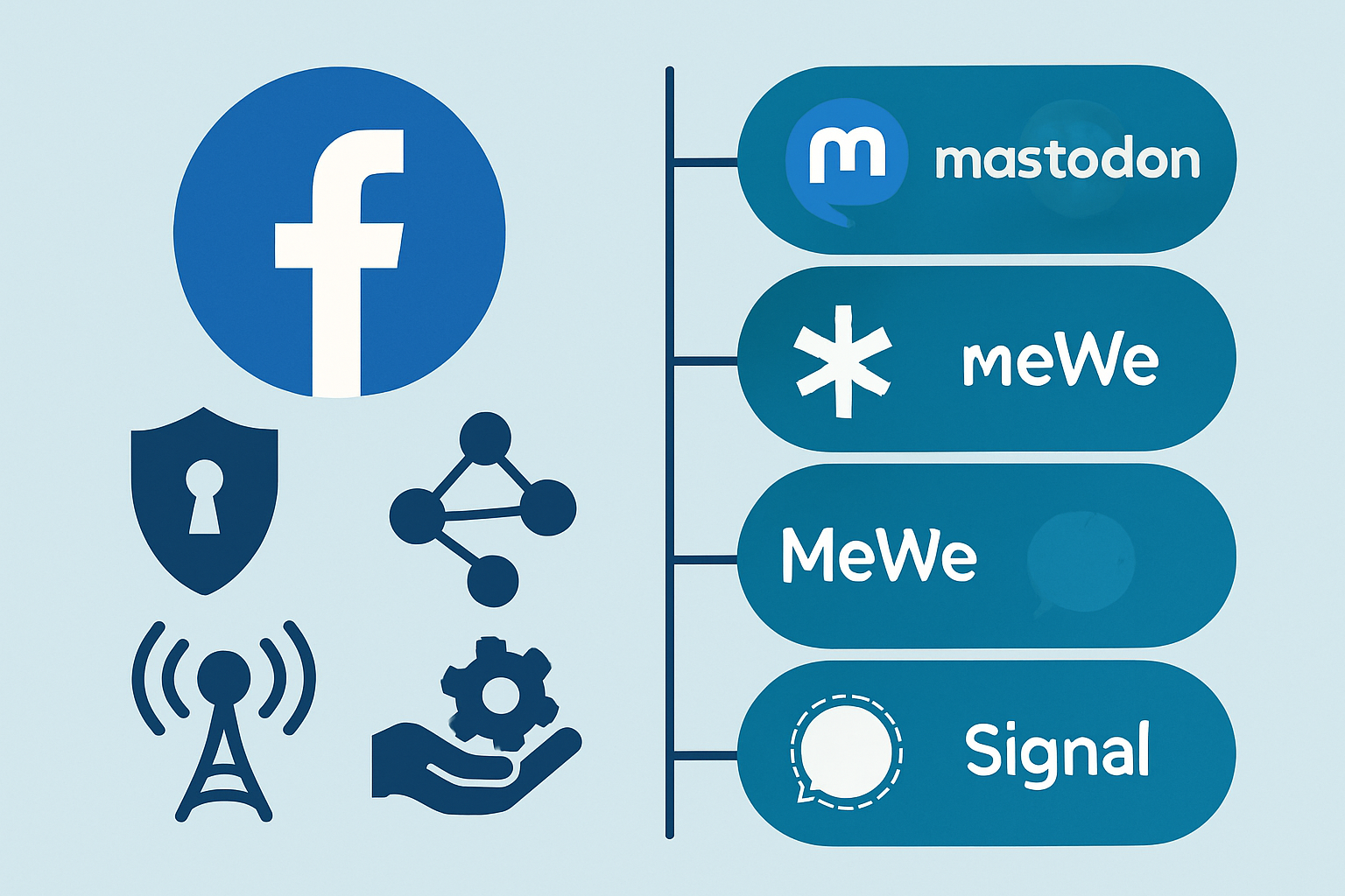 Infographie illustrant le modèle de données et confidentialité comparée entre Facebook et ses alternatives.