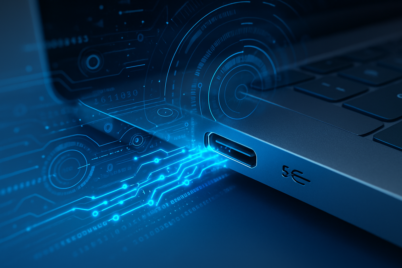 Port USB 4 sur un ordinateur portable moderne, illustrant la vitesse et la polyvalence du protocole