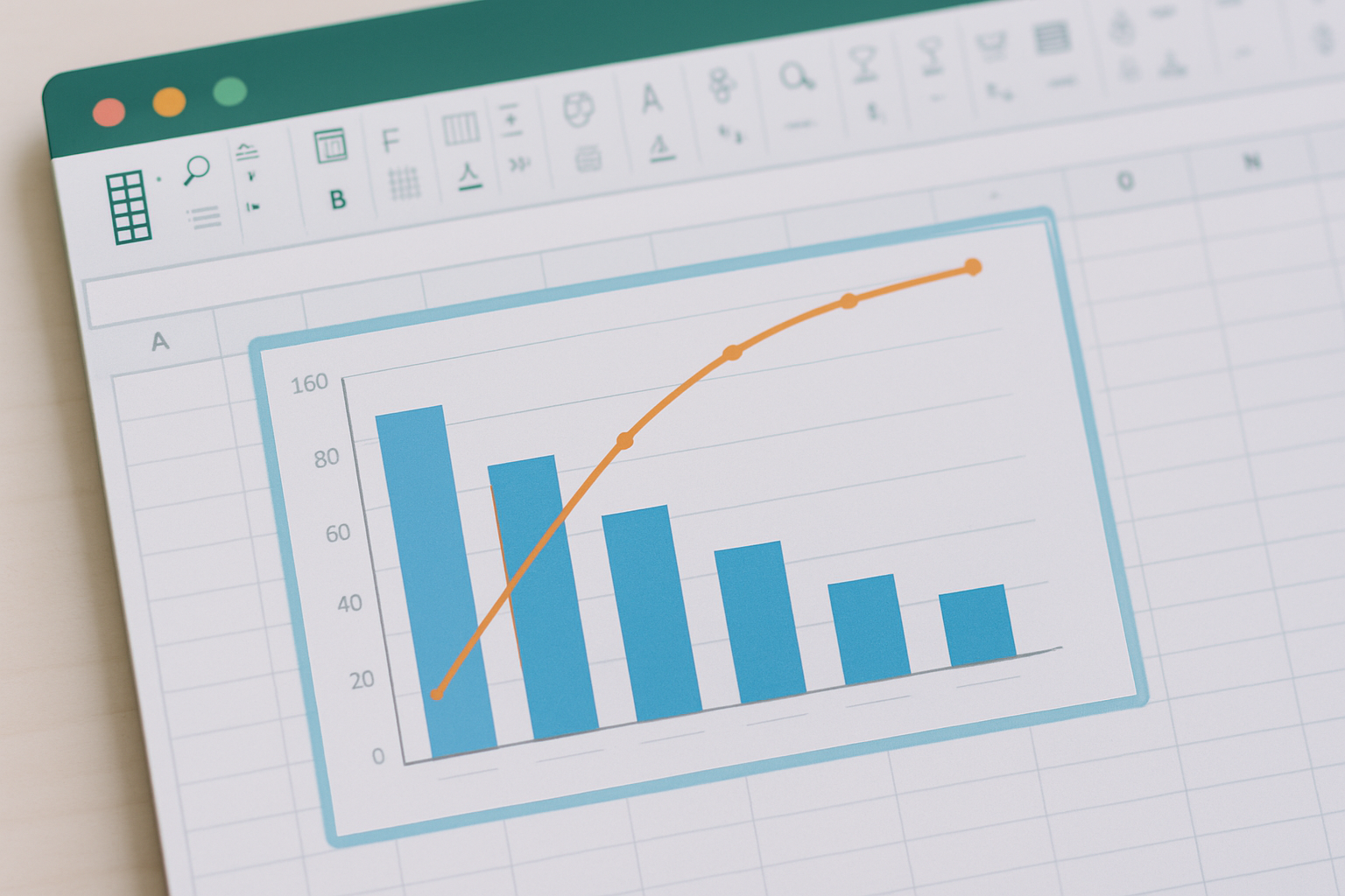 Exemple de graphique de Pareto généré dans Excel avec la ligne cumulative des pourcentages.