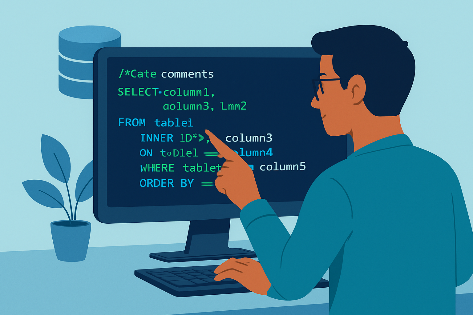 Exemple visuel montrant un script SQL avec des commentaires simples et clairs intégrés pour meilleure lisibilité.