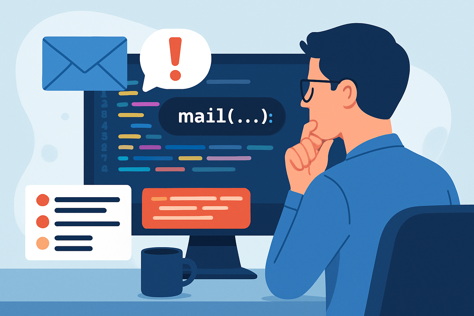 Capture d'écran montrant des logs d'erreur PHP pour diagnostiquer un problème d'envoi mail.