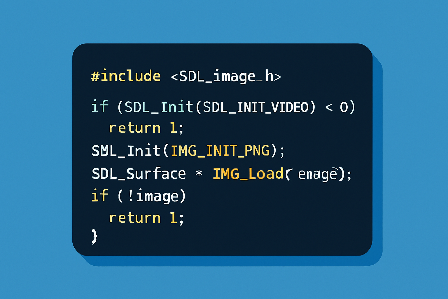 Exemple de code minimal illustrant le chargement d'une image avec SDL_image en C
