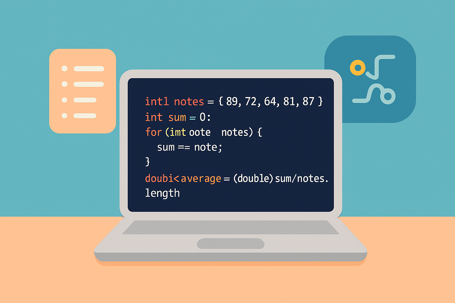Illustration d’un programme Java simple utilisant un tableau pour stocker et traiter des notes d'élèves